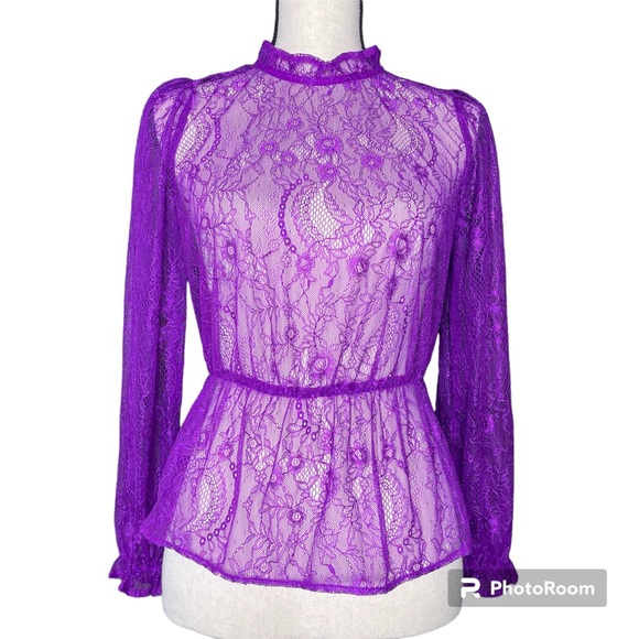 Banana republic purple high neck lace peplum top XS petite - Picture 1 of 14